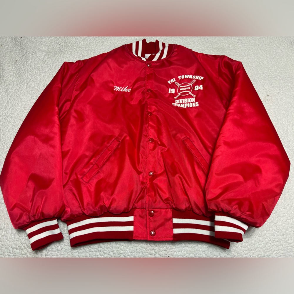 Vintage 90’s Birdie Bomber Jacket Men Babe Ruth Red Sox L Made USA Tri Township